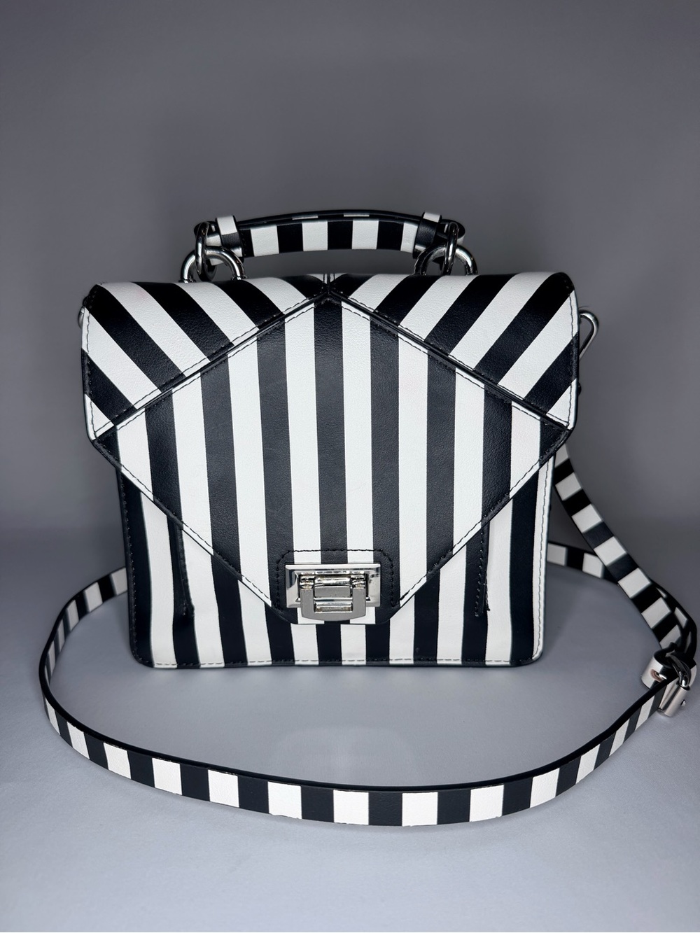 Zara Black and White Striped Crossbody Bag